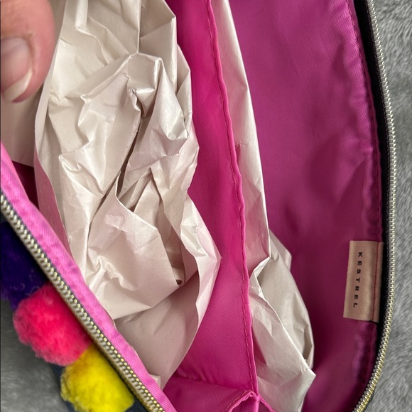 Kestrel Denim Cosmetic Bag with Colorful Pom Poms - Picture 8 of 8